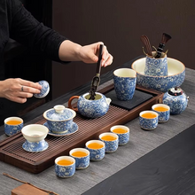 Load image into Gallery viewer, Elegant Floral Ceramic Kung Fu Tea Set with Teapot, Gaiwan, and Teacups