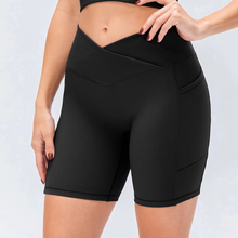 Load image into Gallery viewer, Women's Crossover Workout Shorts Yoga and Fitness Bottoms Casual Comfort Denim Look