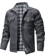 Load image into Gallery viewer, Mens Flannel Lined Western Shirt Jacket with Snap Buttons and Chest Pockets