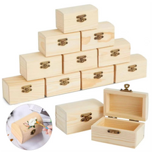 Load image into Gallery viewer, DIY Pine Wood Treasure Chest Box with Hinged Lid and Locking Clasp