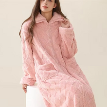 Load image into Gallery viewer, Zip-Up Plush Robe with Diamond Textured Design for Warmth and Comfort