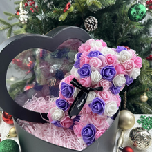 Load image into Gallery viewer, 9.8in Artificial Rose Teddy Bear Gift with Display Box - Romantic Anniversary or Valentine's Day Decor