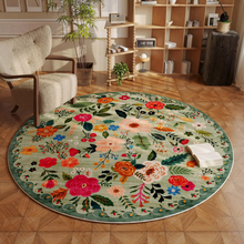 Load image into Gallery viewer, Beige Round Floral Rug with Washable Non-Slip Backing, Fade Resistant for Living Room