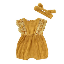Load image into Gallery viewer, Infant Girl Cotton Romper and Lace Headband Set