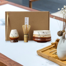 Load image into Gallery viewer, Traditional Matcha Tea Preparation Set, 4 Piece Bamboo Whisk and Bowl Kit