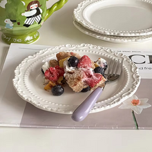 Load image into Gallery viewer, French Embossed Dessert Plate Elegant Round Tableware for Meals and Snacks