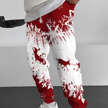 Load image into Gallery viewer, Men's Christmas Pants Santa Reindeer and Tree Print Red and White Holiday Trousers