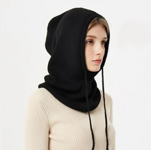 Load image into Gallery viewer, Women’s Cashmere Knit Winter Hat with Adjustable Hood