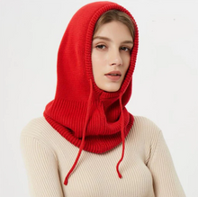 Load image into Gallery viewer, Women’s Cashmere Knit Winter Hat with Adjustable Hood