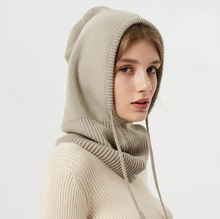 Load image into Gallery viewer, Women’s Cashmere Knit Winter Hat with Adjustable Hood