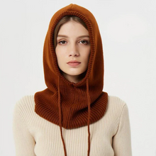 Load image into Gallery viewer, Women’s Cashmere Knit Winter Hat with Adjustable Hood