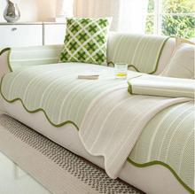 Load image into Gallery viewer, Herringbone Scallop Edge Couch Cover, Soft Microfibre Furniture Protector