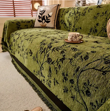 Load image into Gallery viewer, Chenille Couch Cover Floral Jacquard Sofa Throw with Tassels