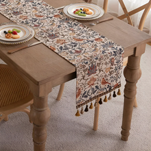 Load image into Gallery viewer, Vintage Floral Bird Jacquard Table Runner with Tasselled Edges
