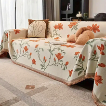 Load image into Gallery viewer, Vintage Floral Chenille Couch Cover with Tassel Detail