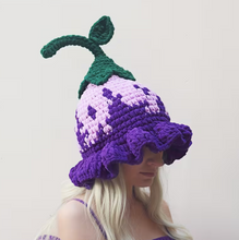 Load image into Gallery viewer, Hand Crocheted Pointed Wizard Hat with Floral Pattern for Women in Three Colors