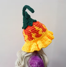 Load image into Gallery viewer, Hand Crocheted Pointed Wizard Hat with Floral Pattern for Women in Three Colors