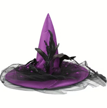 Load image into Gallery viewer, Vintage Style Witch Hat with Attached Sheer Veil and Adjustable Sizing Band