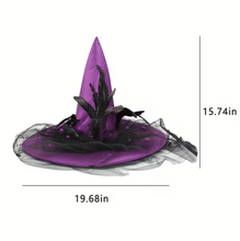 Load image into Gallery viewer, Vintage Style Witch Hat with Attached Sheer Veil and Adjustable Sizing Band