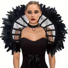 Load image into Gallery viewer, Gothic Lace Shoulder Cape with Bone and Feather Trim