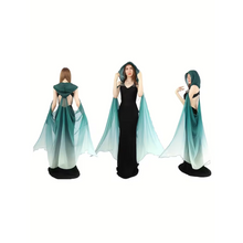 Load image into Gallery viewer, Full Length Tulle Cloak with Hood and Off Shoulder Capelet