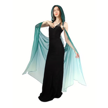 Load image into Gallery viewer, Full Length Tulle Cloak with Hood and Off Shoulder Capelet