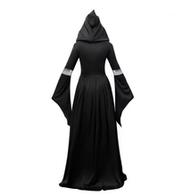 Load image into Gallery viewer, Black Witch Dress with Bell Sleeves and Fitted Waist