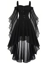 Load image into Gallery viewer, Gothic Witch Costume Dress with Butterfly Sleeves and Mesh Fabric