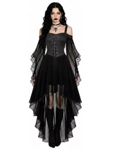Load image into Gallery viewer, Gothic Witch Costume Dress with Butterfly Sleeves and Mesh Fabric