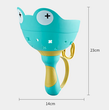 Load image into Gallery viewer, Pull String Flying Propeller Toy with Frog Design and Six Propellers in Three Colors