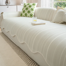 Load image into Gallery viewer, Herringbone Scallop Edge Couch Cover, Soft Microfibre Furniture Protector