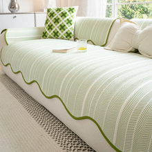 Load image into Gallery viewer, Herringbone Scallop Edge Couch Cover, Soft Microfibre Furniture Protector