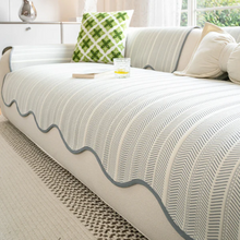 Load image into Gallery viewer, Herringbone Scallop Edge Couch Cover, Soft Microfibre Furniture Protector
