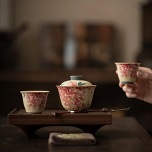 Load image into Gallery viewer, Blue And White Red Peony Porcelain Gaiwan Tea Bowl With Lid