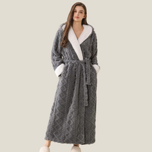 Load image into Gallery viewer, Jacquard Hooded Plush Warm Bathrobe, Soft Fleece Robe for Cozy Comfort