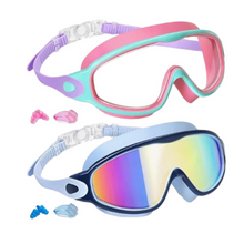 Load image into Gallery viewer, Swimming Goggles - No-Leak Panoramic View Swim Mask for Kids with Nose Clips & Earplugs