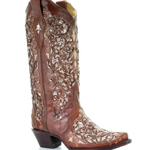 Load image into Gallery viewer, Sequined Retro Pointed Toe Embroidered Long Boots with Color-Block Thick Heel