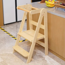 Load image into Gallery viewer, Modern Design Foldable Step Stool Kids Wooden Kitchen Tower - Safe and Versatile Helper for Kids