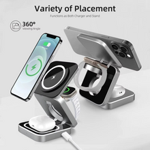 Load image into Gallery viewer, 3-in-1 Magnetic Wireless Charger - Fast Foldable Charging Station for Samsung, iPhone & AirPods