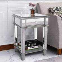 Load image into Gallery viewer, Mirrored Nightstand, Modern Bedside Table with Drawer, Silver Glass End Table for Bedroom