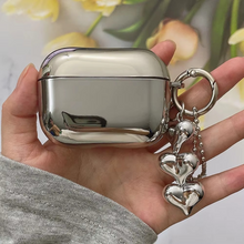 Load image into Gallery viewer, Electroplated Silver Soft TPU AirPods Case with Mirror Finish and Heart Keychain