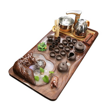 Load image into Gallery viewer, Electric Wooden Tea Tray Set with Flowing Water and Ceramic Kung Fu Teaware
