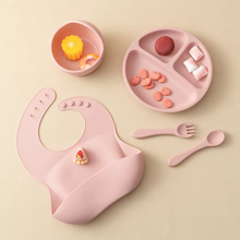 Load image into Gallery viewer, Complete Silicone Baby Dining Set: Plate, Bowl, Bib, Cup, and Utensils