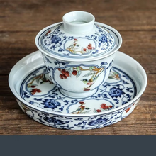 Load image into Gallery viewer, Chinese Kung Fu Ceramic Tea Set with Gaiwan and Blue White Sancai Cups