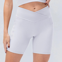 Load image into Gallery viewer, Women's Crossover Workout Shorts Yoga and Fitness Bottoms Casual Comfort Denim Look
