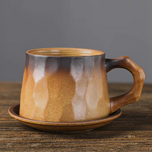 Load image into Gallery viewer, Handmade Vintage Ceramic Coffee Mug with Matching Plate 10 fl oz