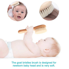 Load image into Gallery viewer, Natural Wooden Baby Hair Brush and Comb Set with Ultra Soft Goat Bristles