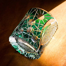Load image into Gallery viewer, Hand Cut Edo Kiriko Green Crystal Whiskey and Wine Glass