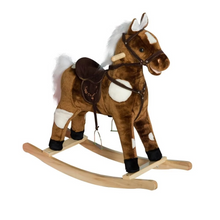 Load image into Gallery viewer, Plush Ride-On Rocking Horse Chair with Music for Kids – Dark Brown