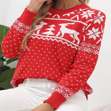Load image into Gallery viewer, Cozy Knit Crew Neck Sweater for Women with Festive Winter Design